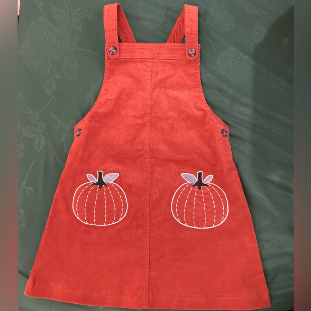 Issac Mizrahi Orange Corduroy Jumper Dress With Pumpkin Appliqué ‎Girls 5 5T